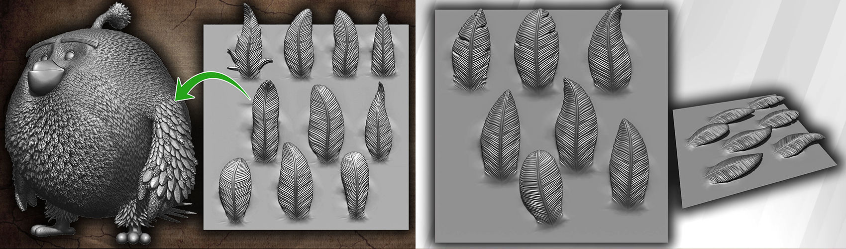 64 VDM Feather Brushes for ZBrush Low-poly 3D model_16