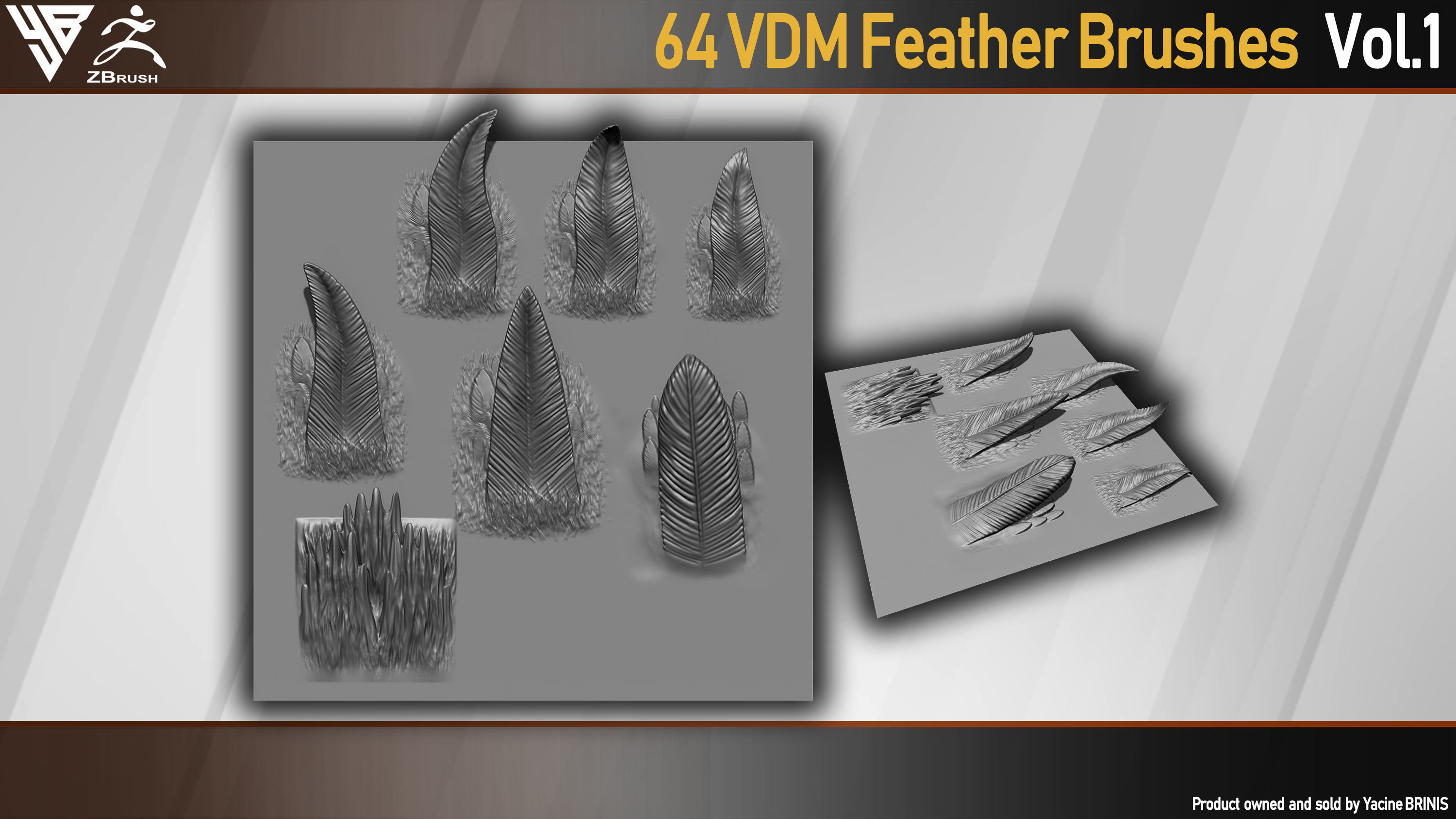 64 VDM Feather Brushes for ZBrush Low-poly 3D model_7