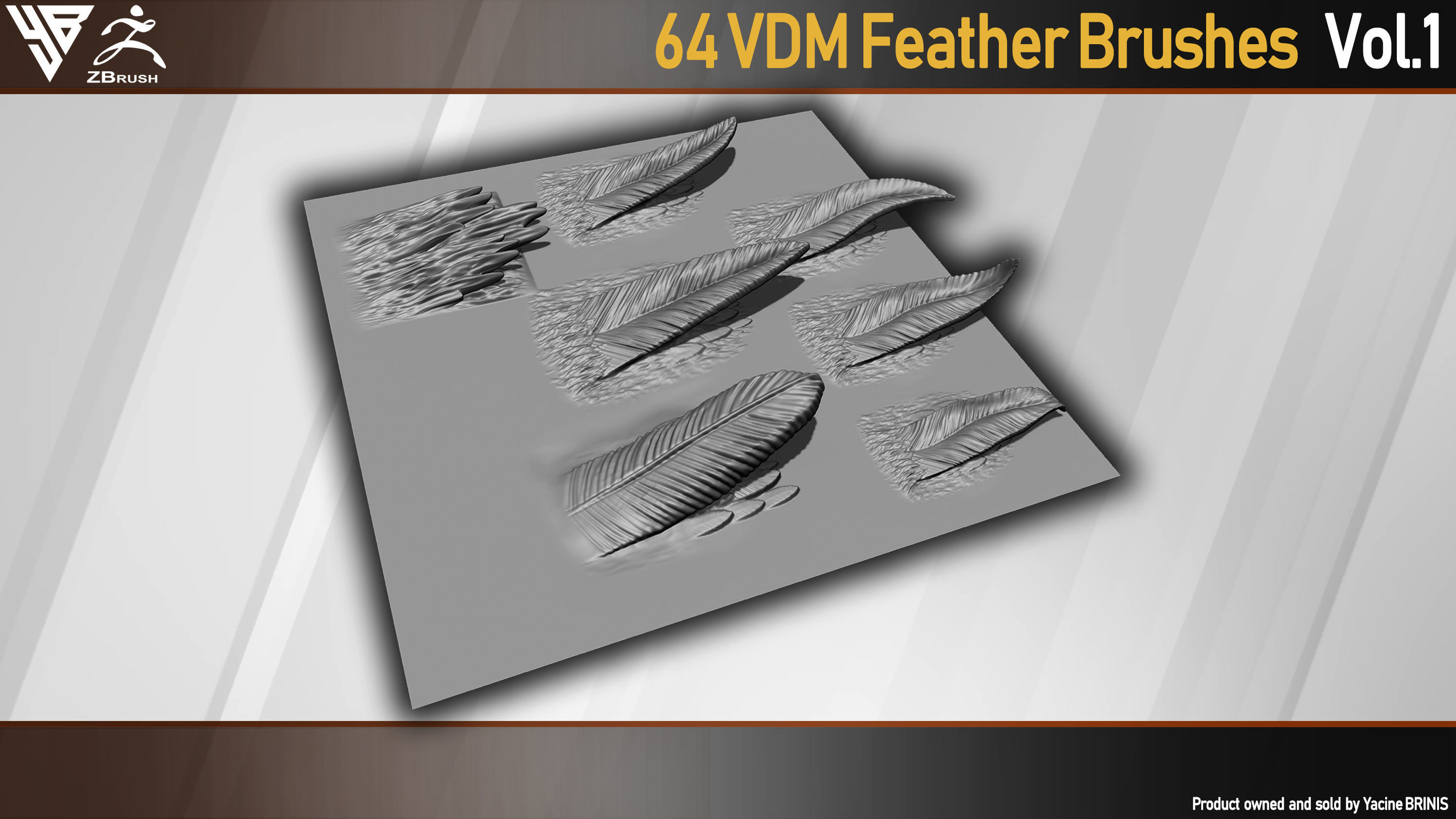 64 VDM Feather Brushes for ZBrush Low-poly 3D model_13