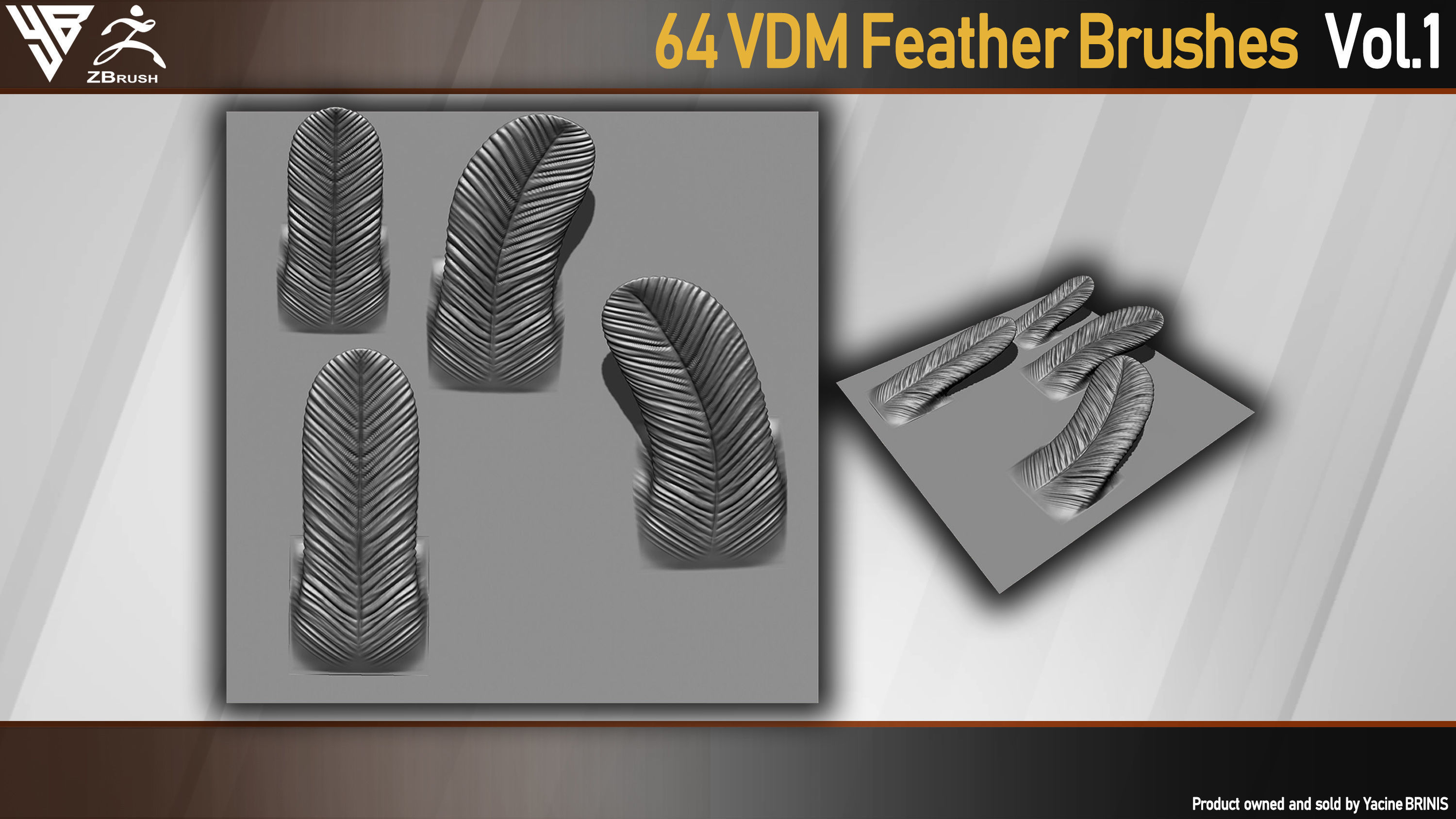 64 VDM Feather Brushes for ZBrush Low-poly 3D model_2