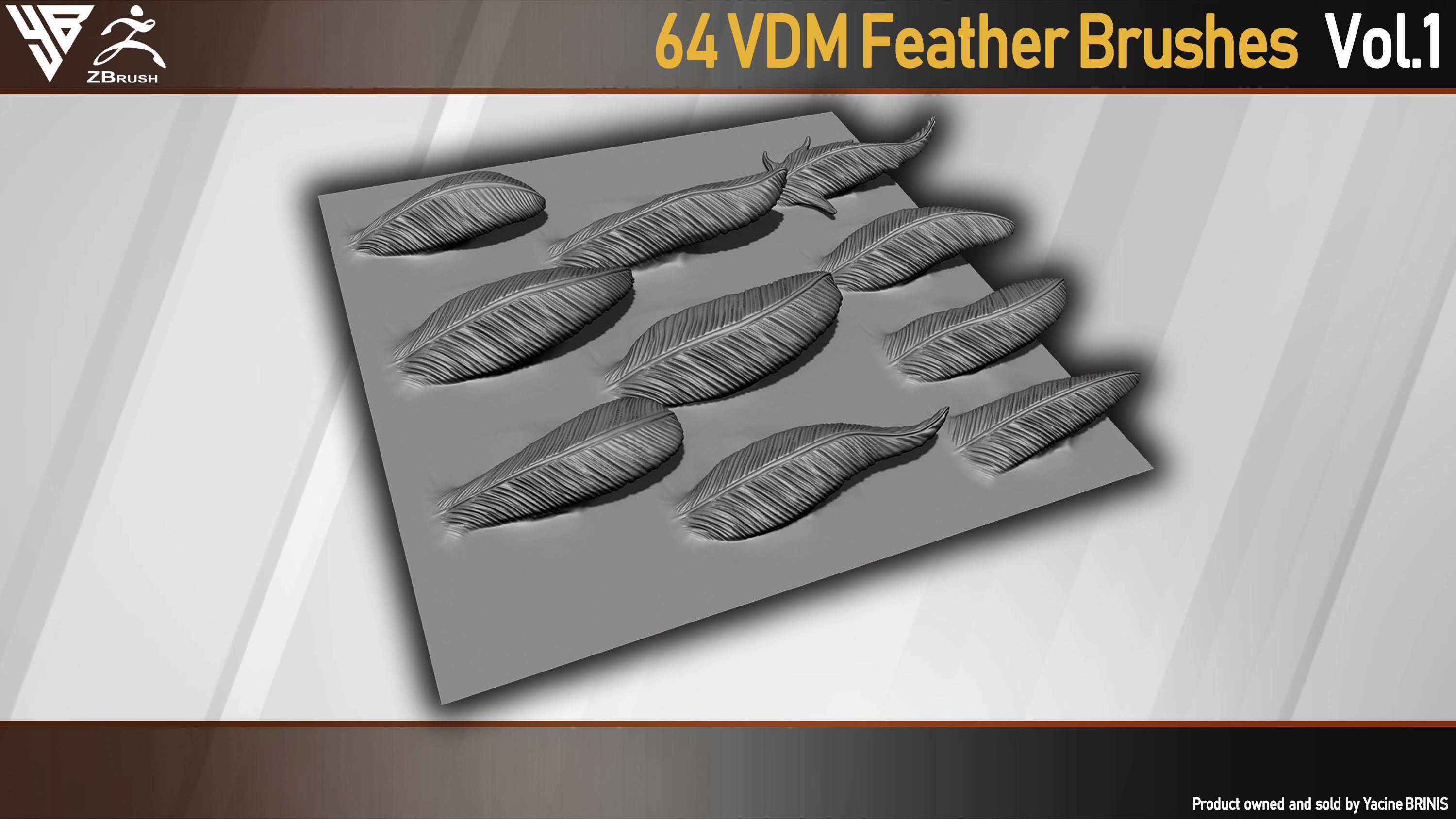 64 VDM Feather Brushes for ZBrush Low-poly 3D model_12