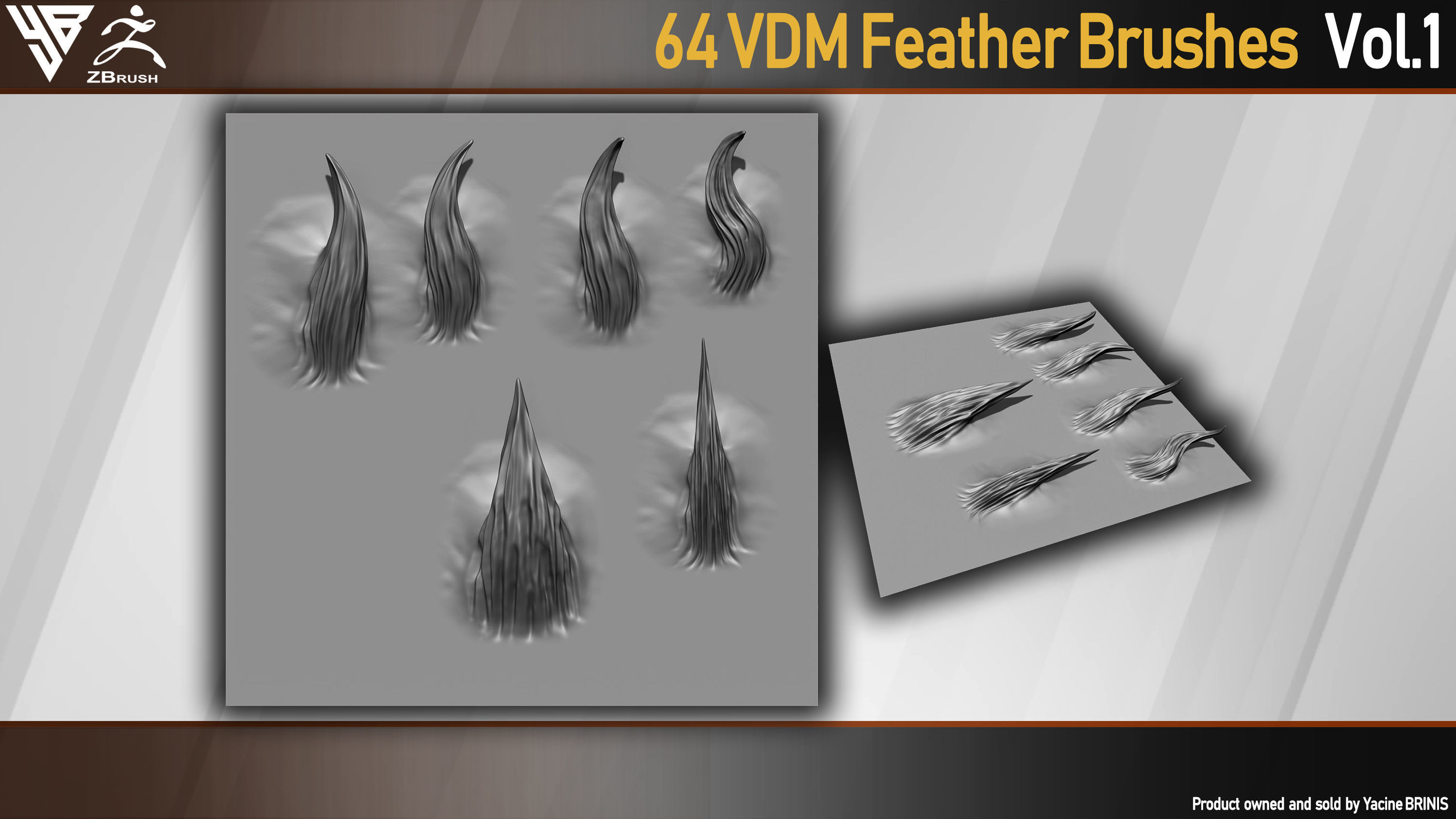 64 VDM Feather Brushes for ZBrush Low-poly 3D model_6