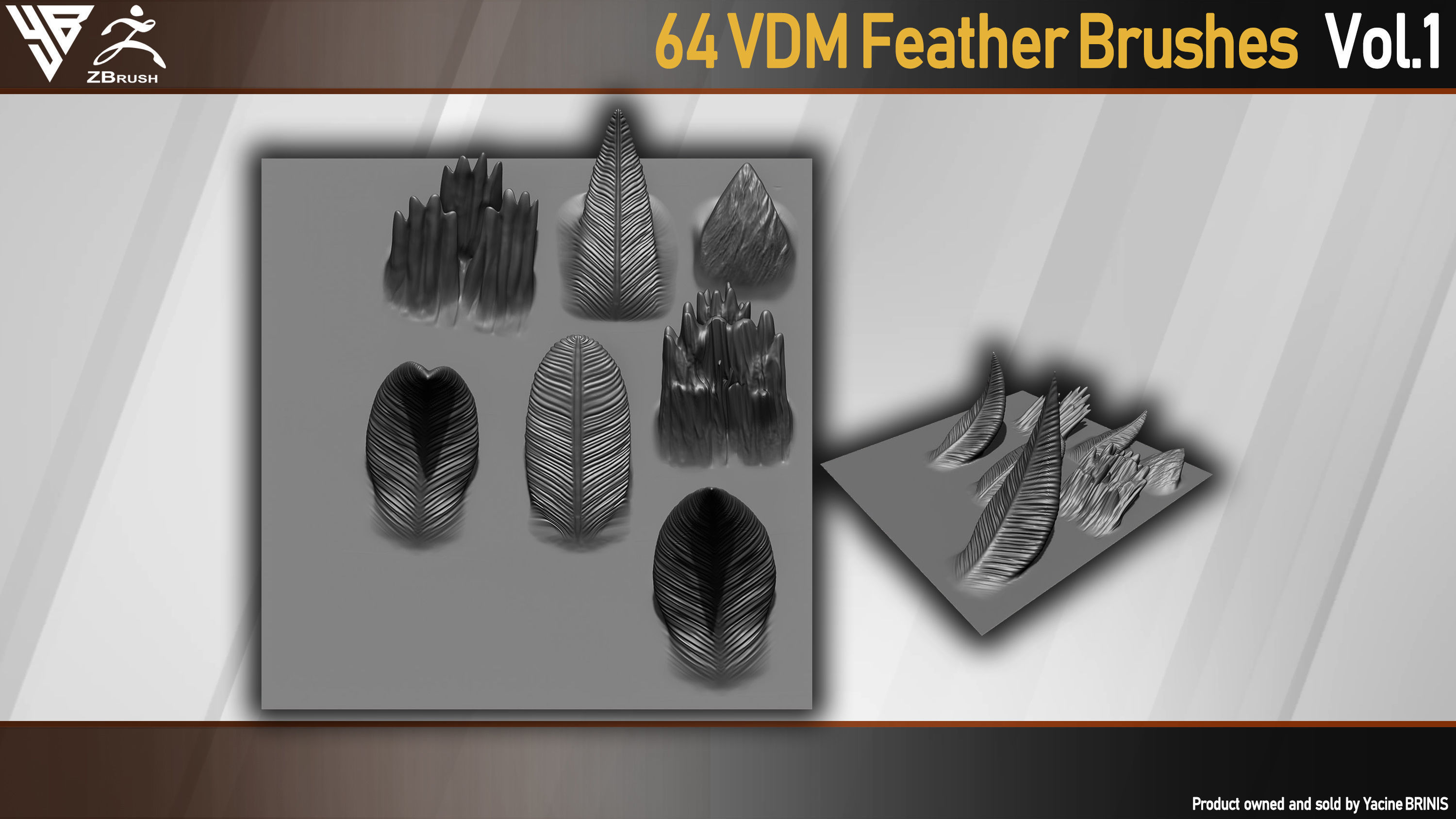 64 VDM Feather Brushes for ZBrush Low-poly 3D model_9