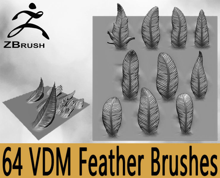 64 VDM Feather Brushes for ZBrush Low-poly 3D model_15