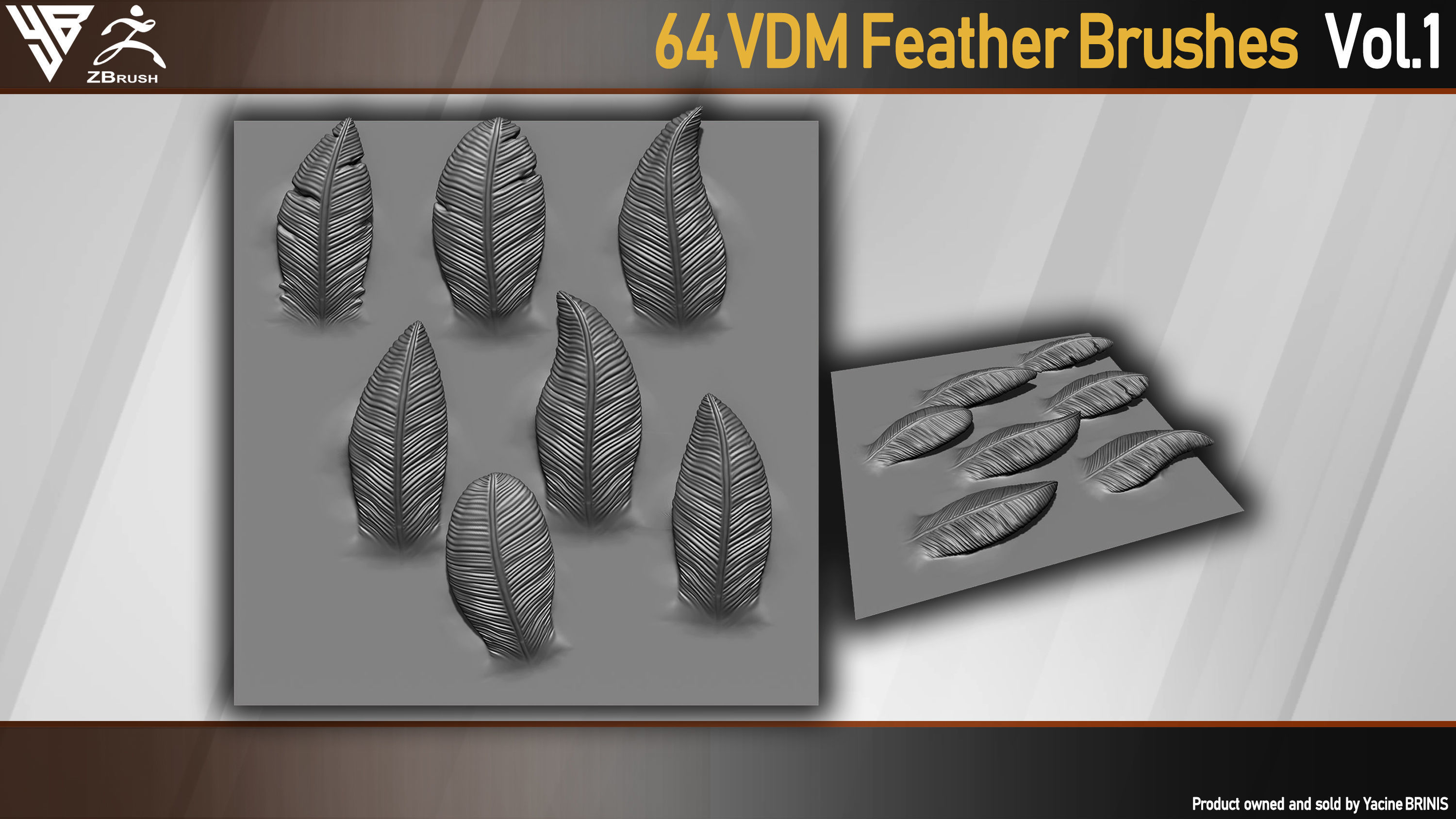 64 VDM Feather Brushes for ZBrush Low-poly 3D model_5