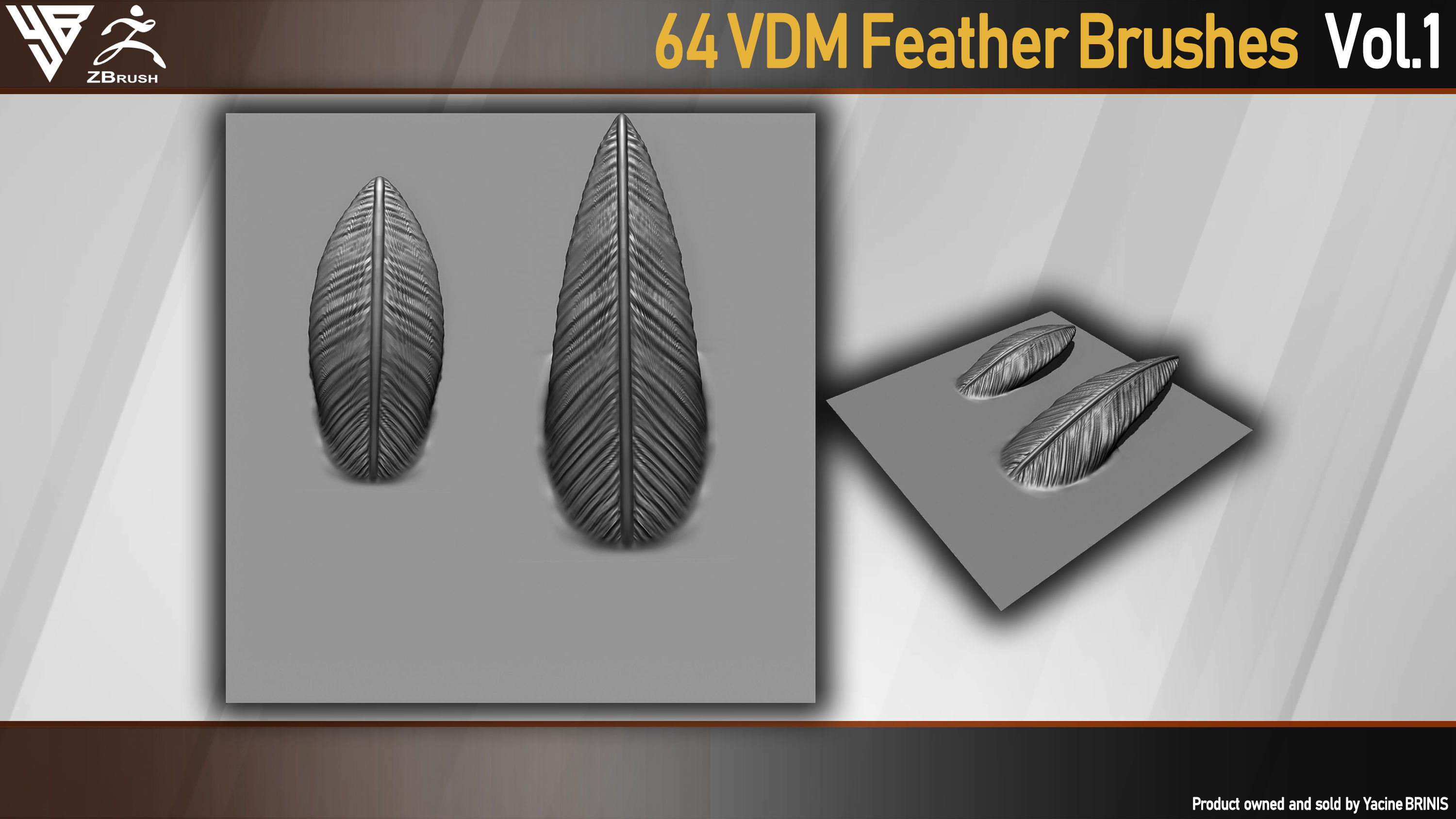64 VDM Feather Brushes for ZBrush Low-poly 3D model_3