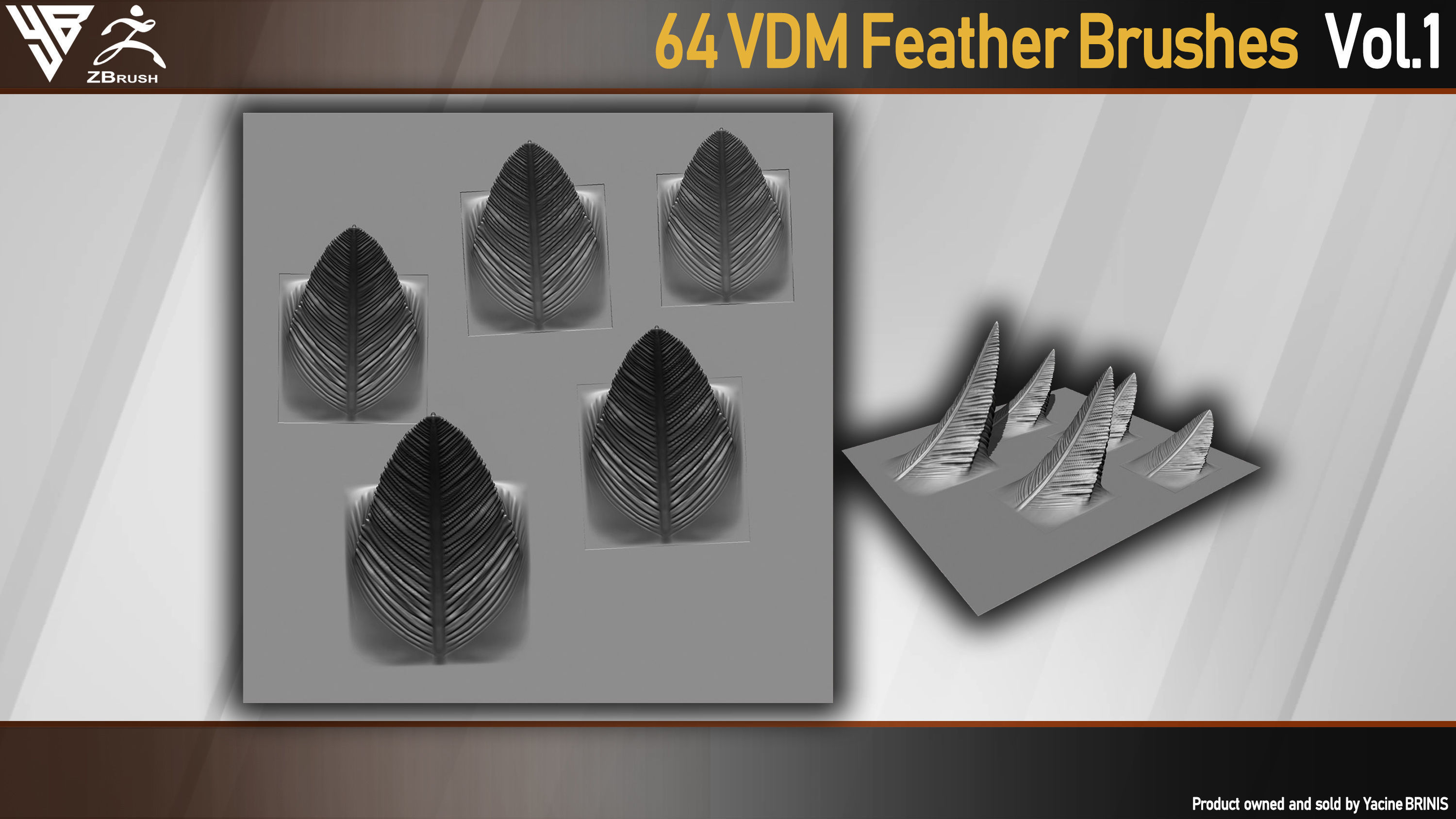 64 VDM Feather Brushes for ZBrush Low-poly 3D model_10