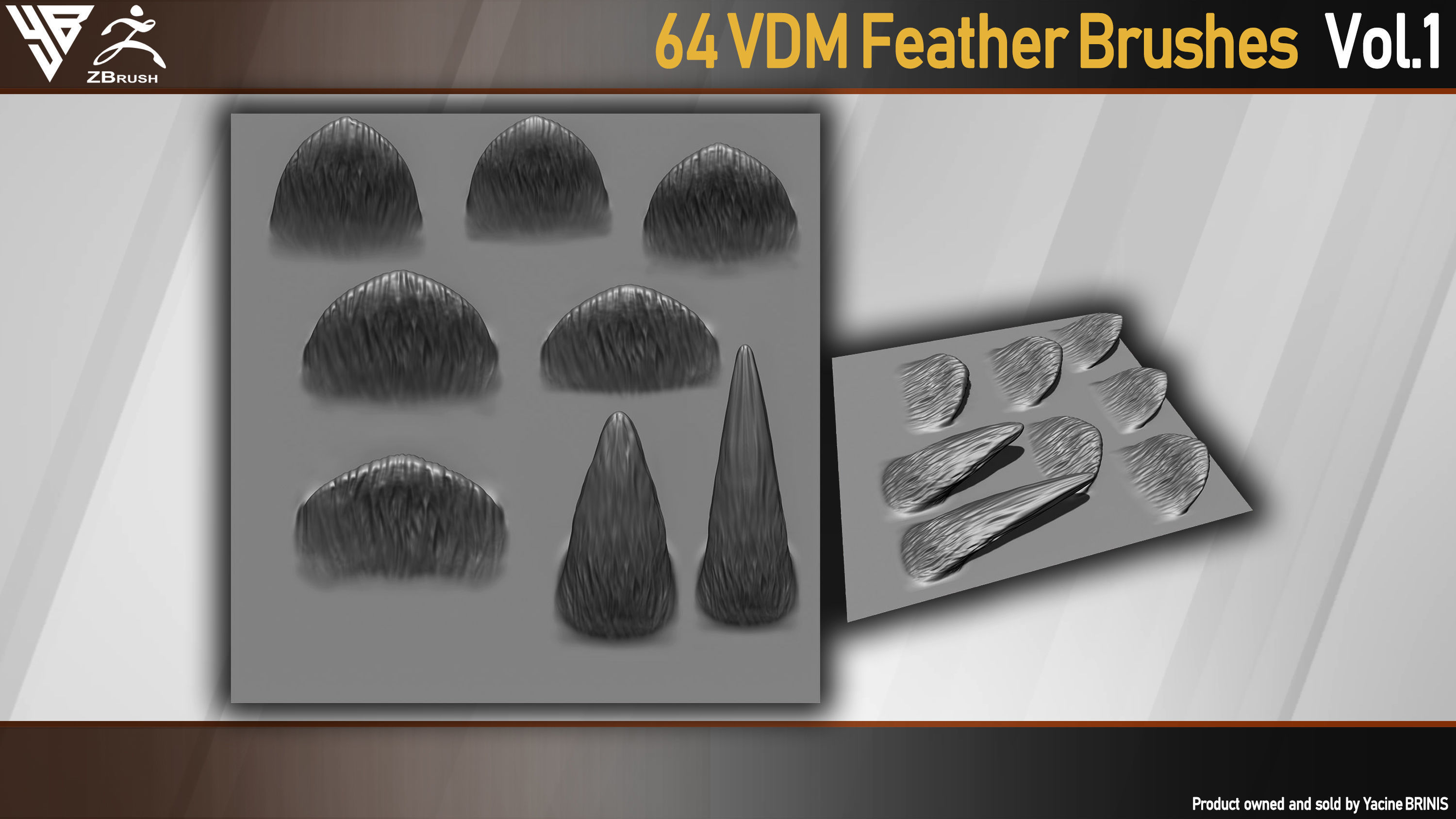 64 VDM Feather Brushes for ZBrush Low-poly 3D model_4