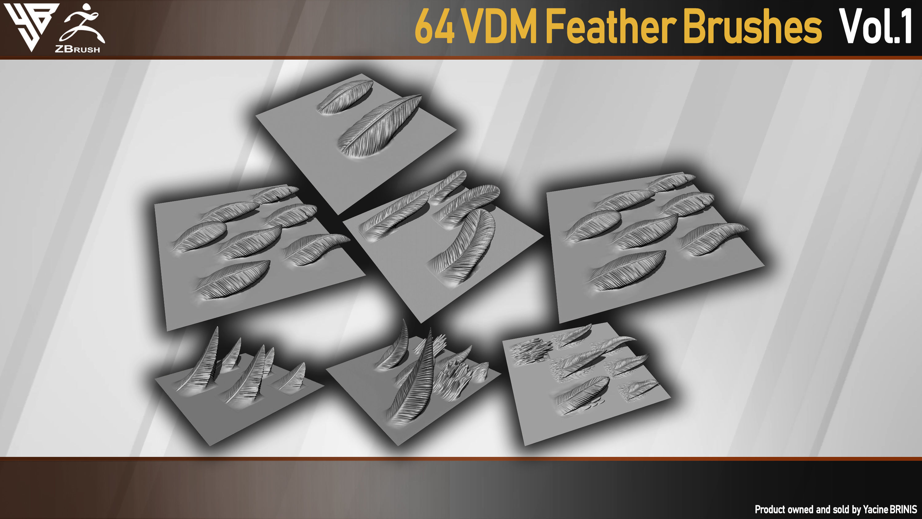 64 VDM Feather Brushes for ZBrush Low-poly 3D model_14