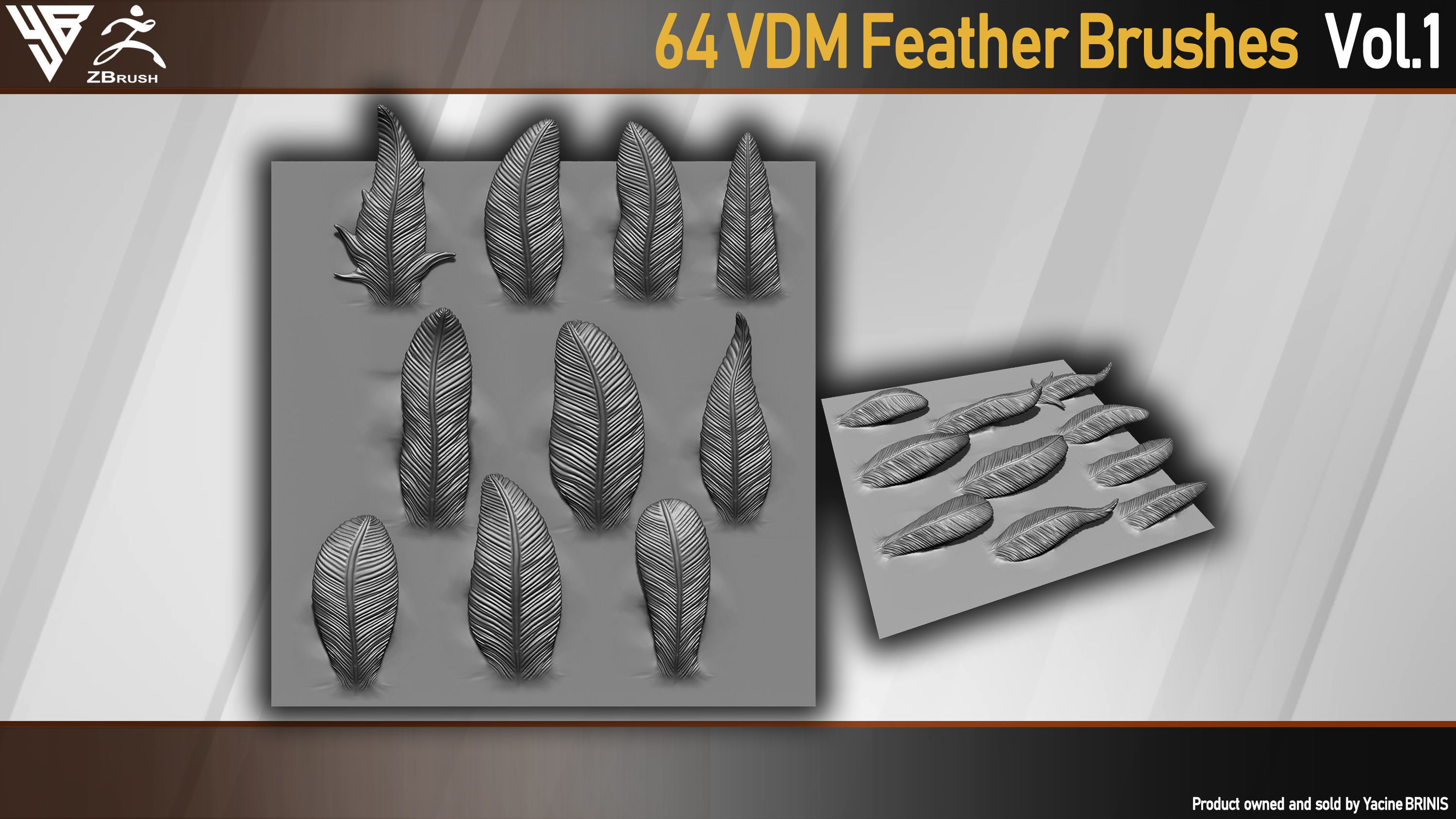 64 VDM Feather Brushes for ZBrush Low-poly 3D model_8