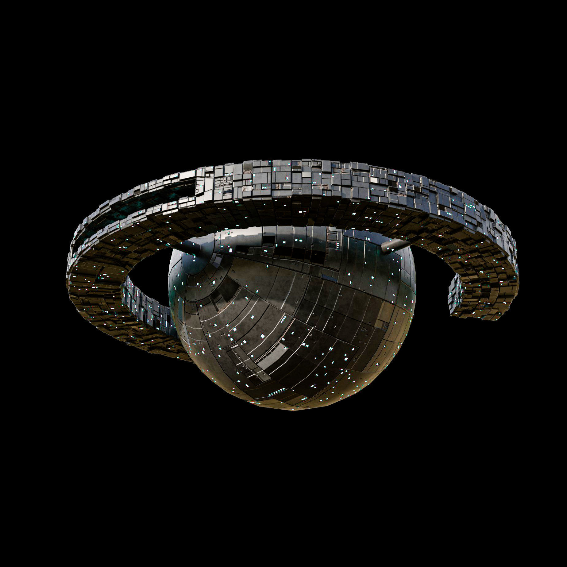 Space Station Sphere Mothership Low-poly 3D model_3