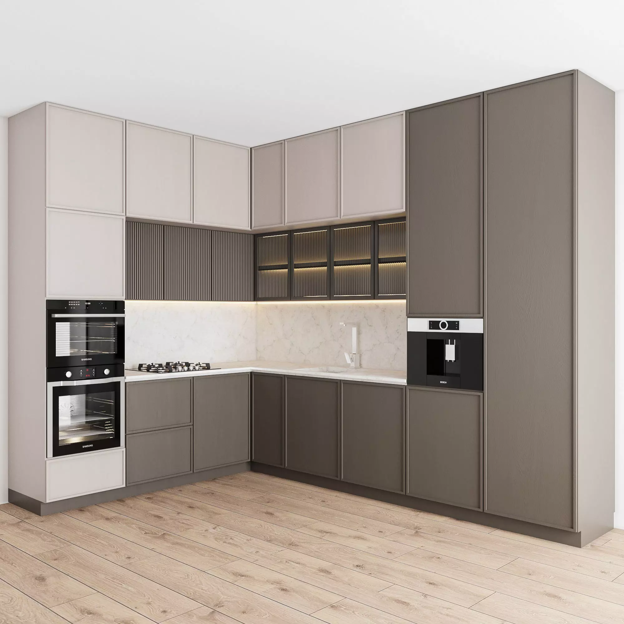 kitchen01 modern kitchen with cabinets and wood floors 3D model