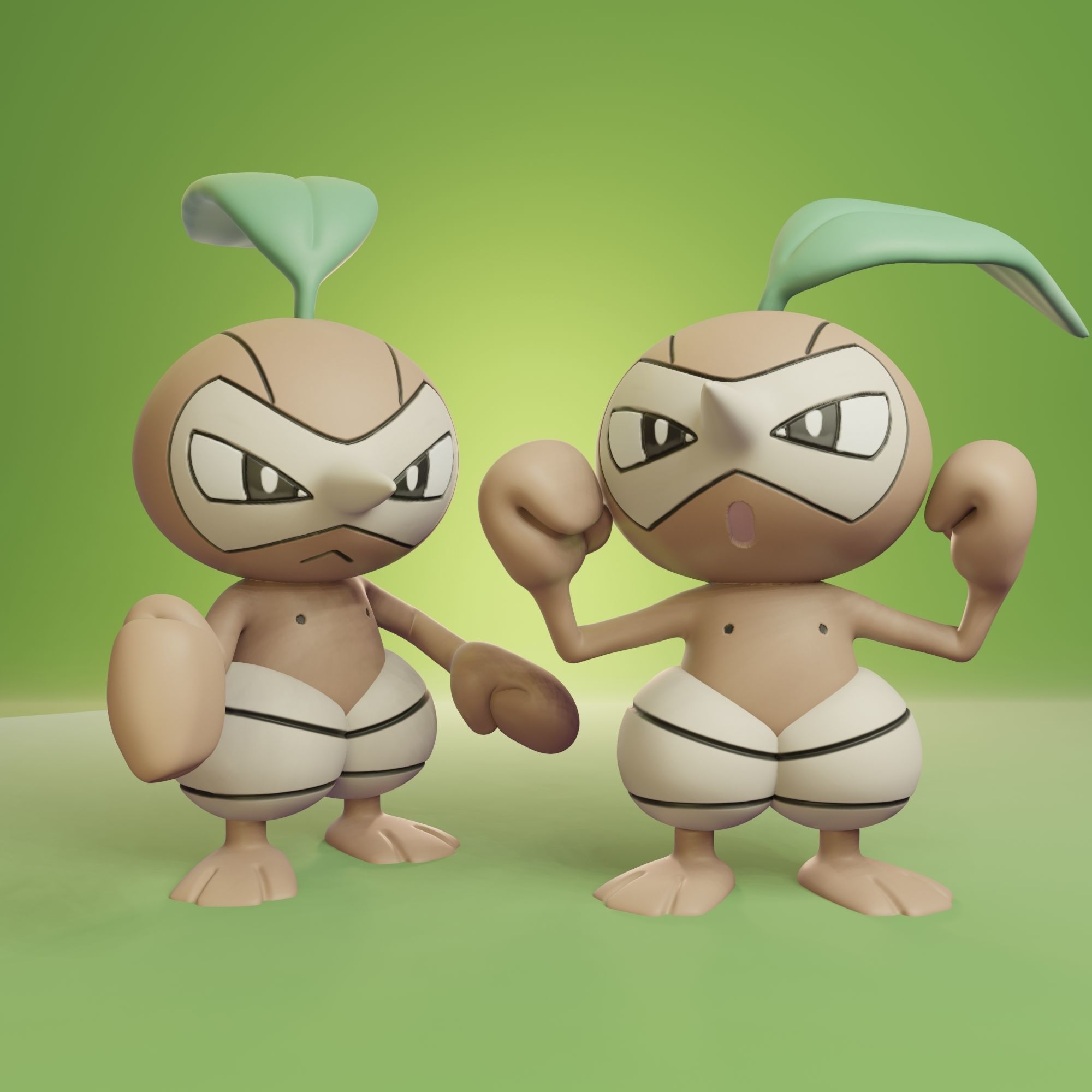 Pokemon - Seedot Nuzleaf and Shiftry with 2 poses each 3D print model_10