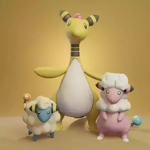 Pokemon - Mareep Flaaffy and Ampharos with 2 poses each