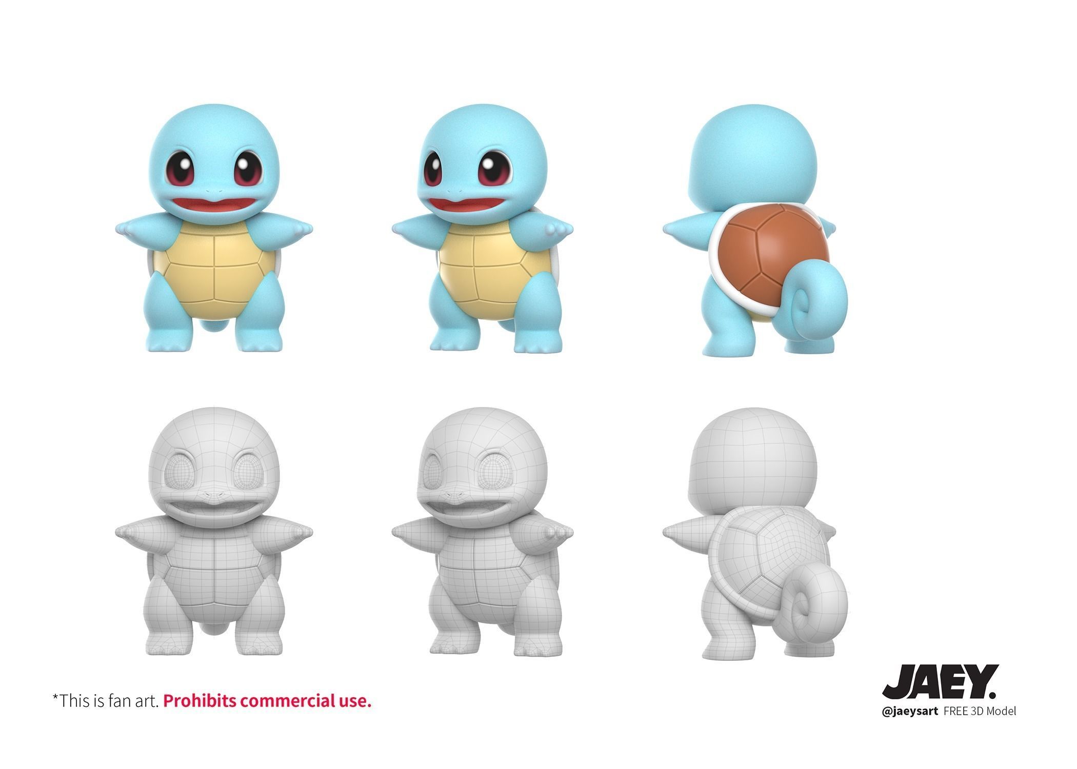 Kanto Starters FREE 3D model free VR / AR / low-poly 3D model | CGTrader