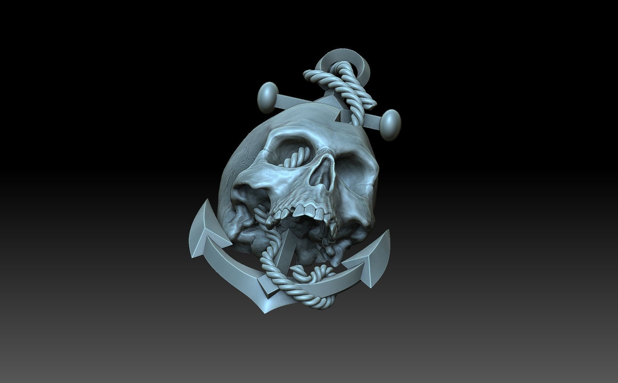 Skull with anchor 3D print model_7