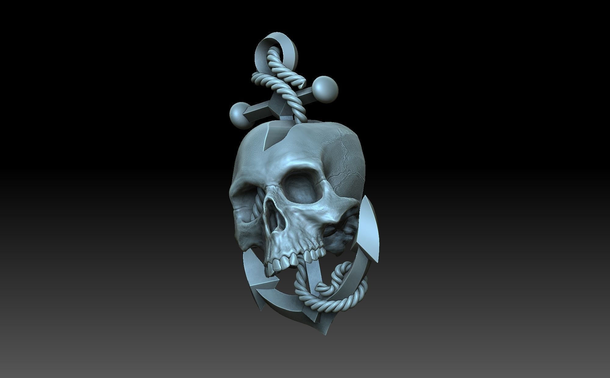Skull with anchor 3D print model_1