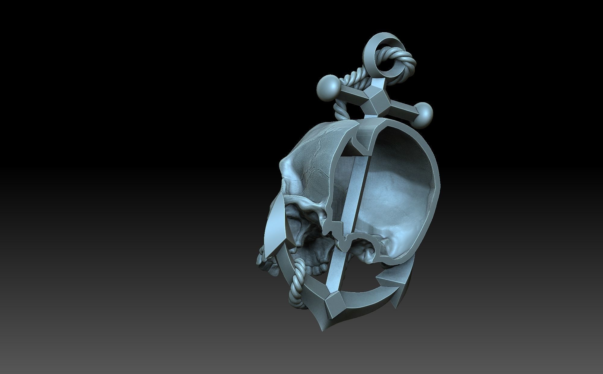 Skull with anchor 3D print model_3