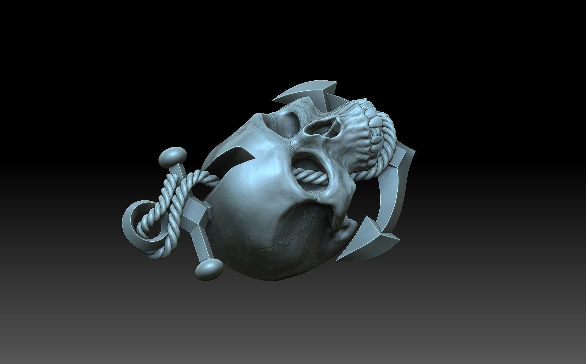 Skull with anchor 3D print model_8