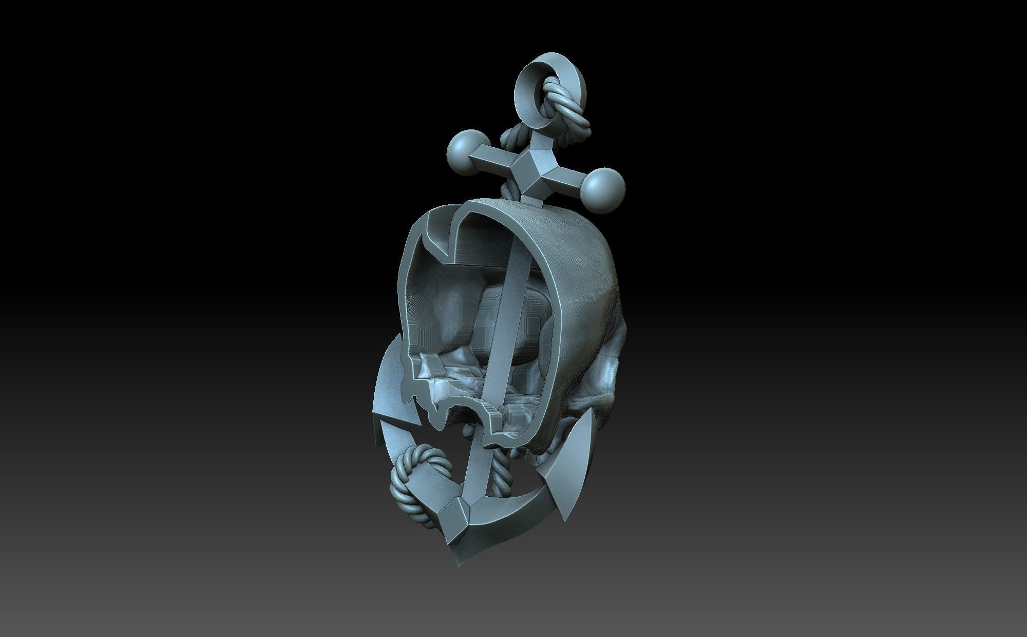 Skull with anchor 3D print model_4