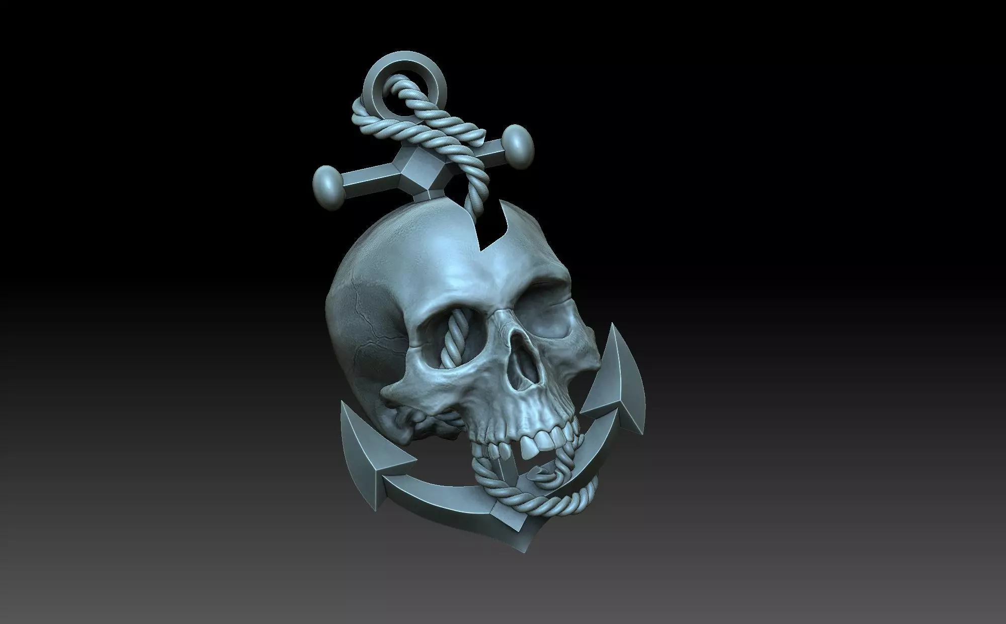 Skull with anchor 3D print model_0
