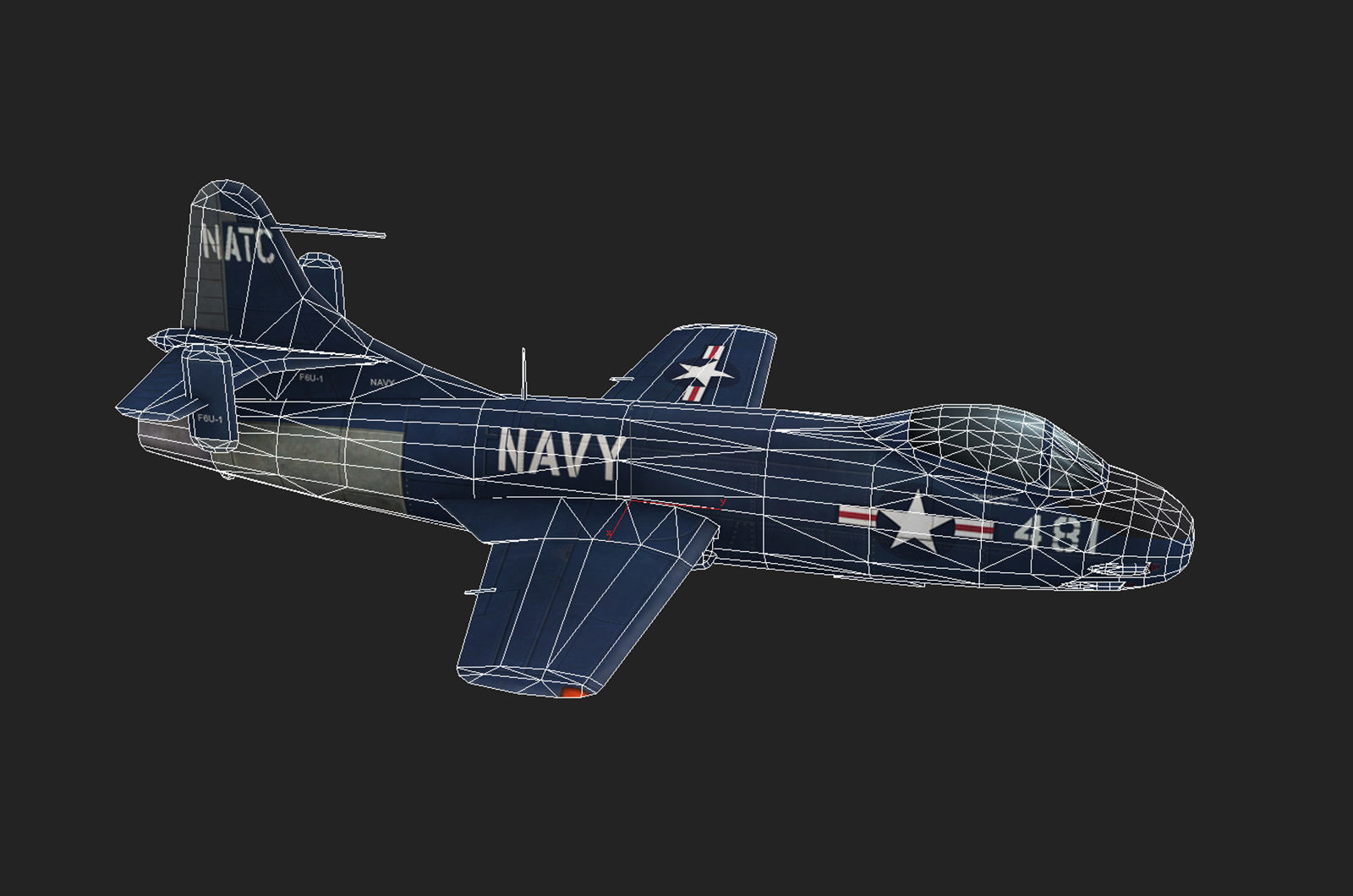 Vought F6U Pirate jet fighter Hand painted game model Low-poly 3D model_13