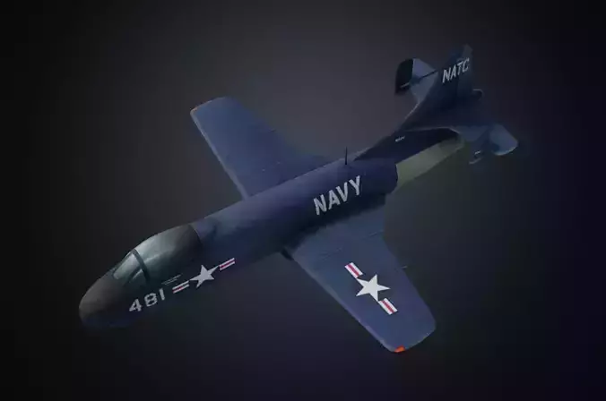 Vought F6U Pirate jet fighter Hand painted game model Low-poly 3D model