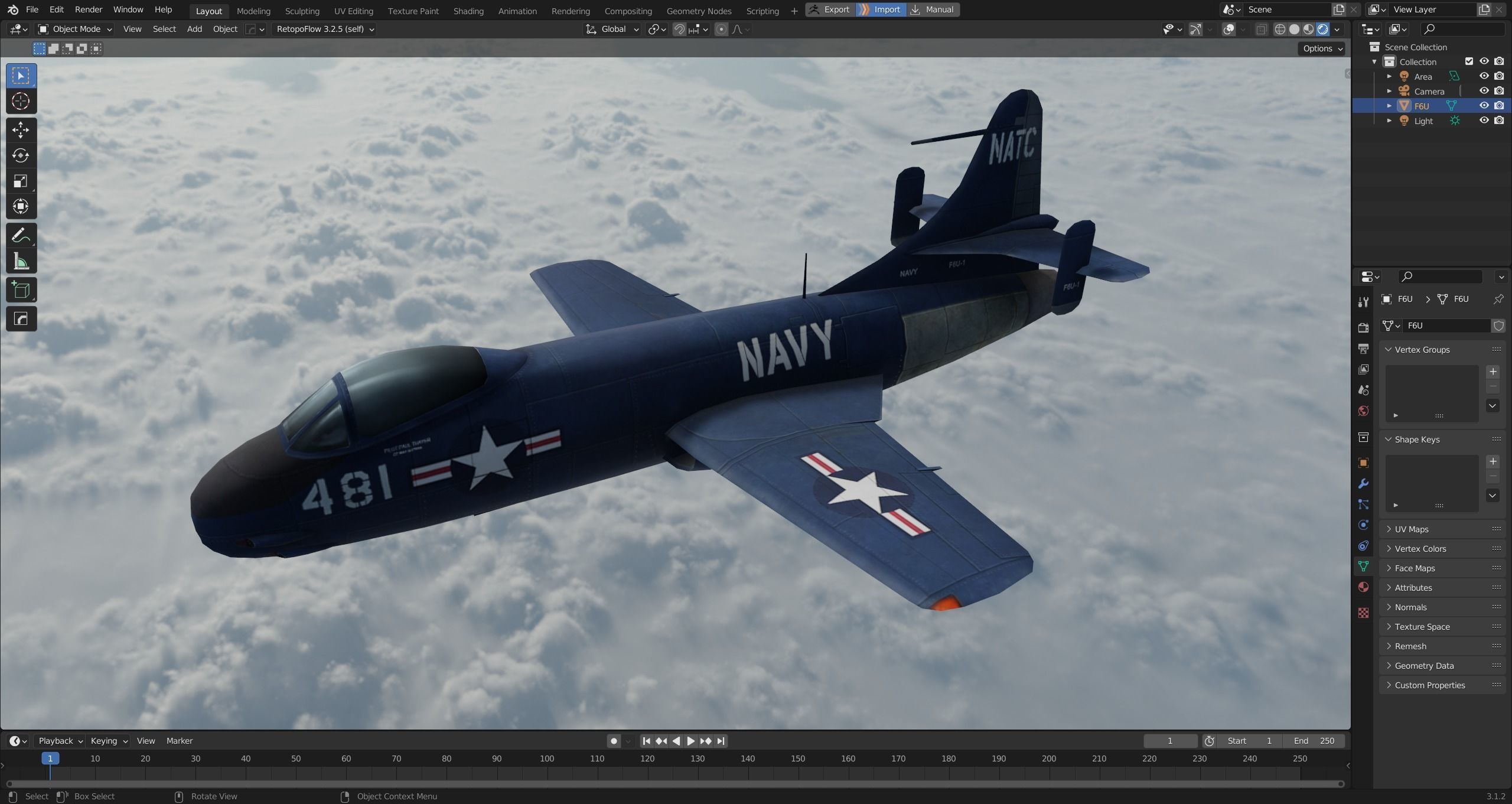 Vought F6U Pirate jet fighter Hand painted game model Low-poly 3D model_3