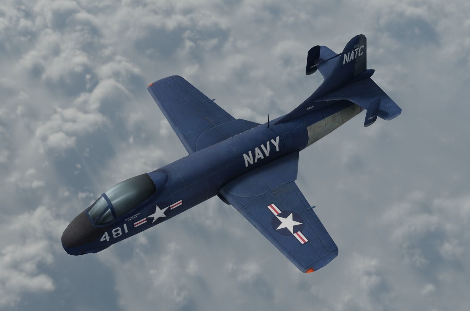 Vought F6U Pirate jet fighter Hand painted game model Low-poly 3D model_1