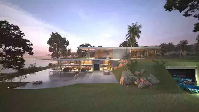 Modern beach house Revit and Vray 3ds max 3D model