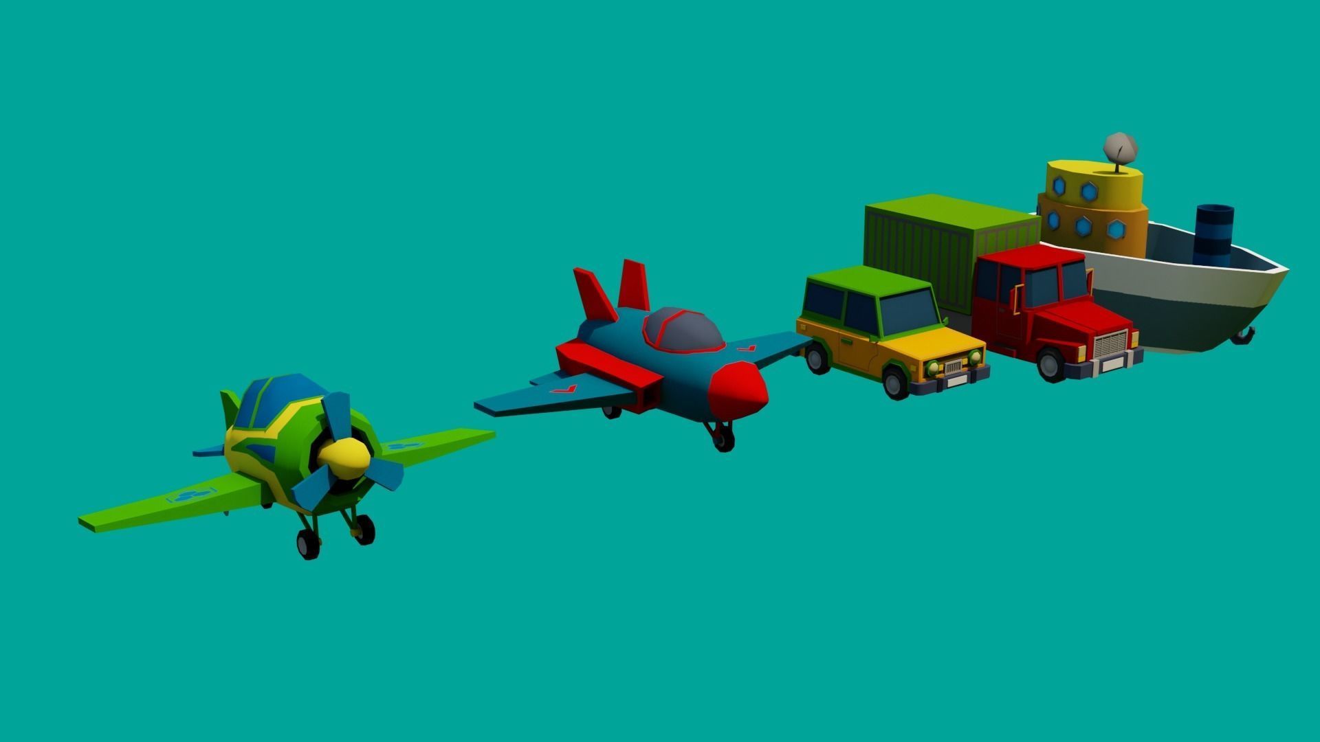 Transport two toy airplanes Low-poly 3D model_1
