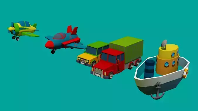 Transport two toy airplanes Low-poly 3D model