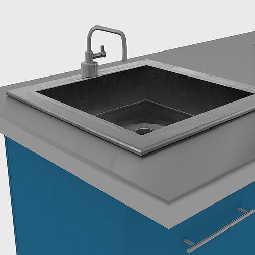Loft kitchen with blue facades 3D model 7