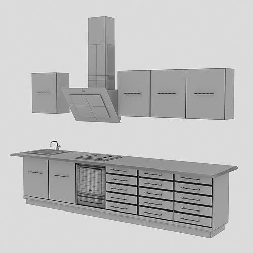 Loft kitchen with blue facades 3D model 5