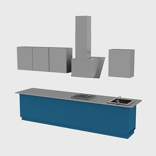 Loft kitchen with blue facades 3D model 6