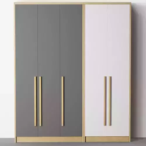Melamine wardrobe with three doors and two drawers