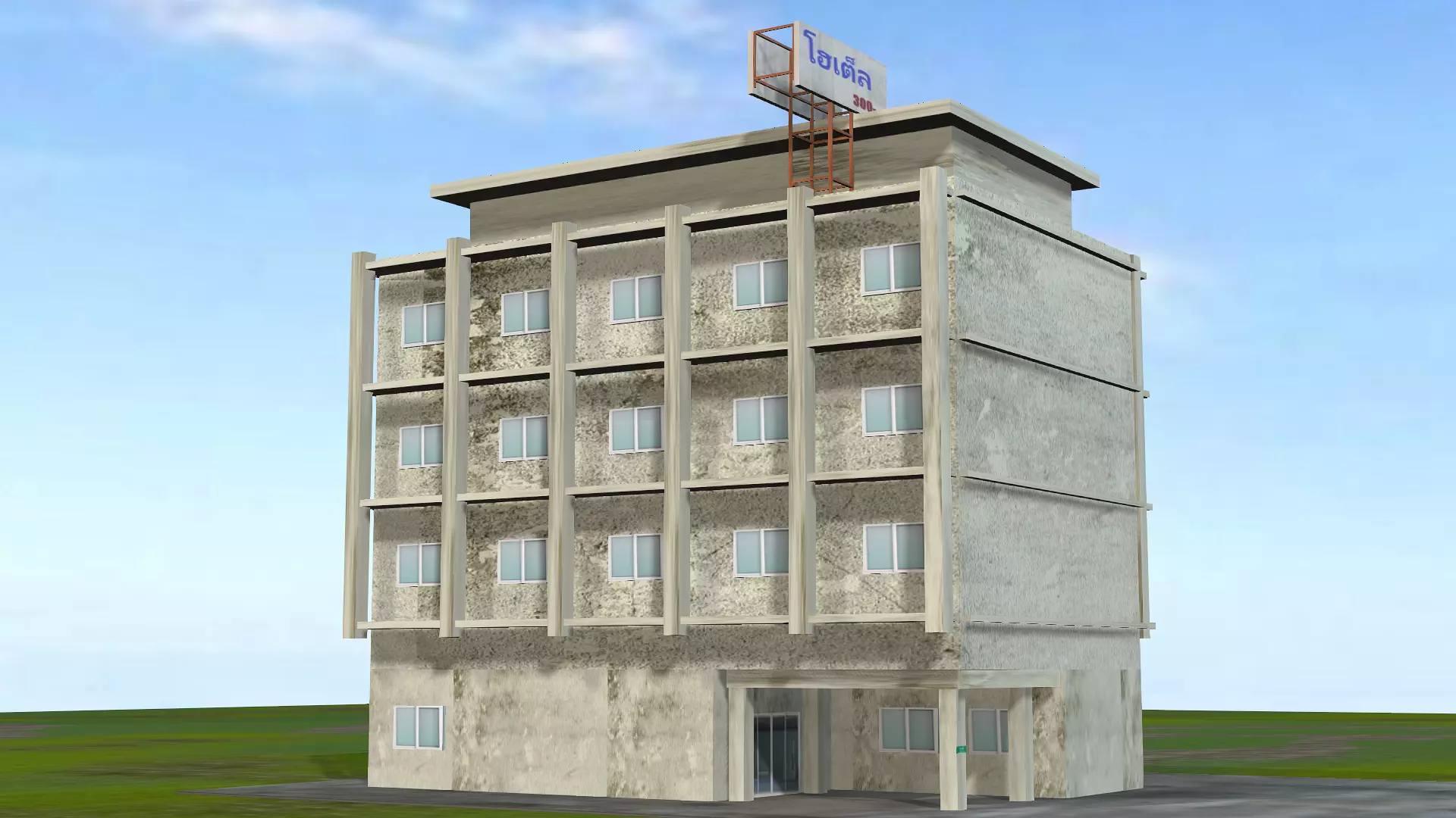 hotel building in middle of field 3D model