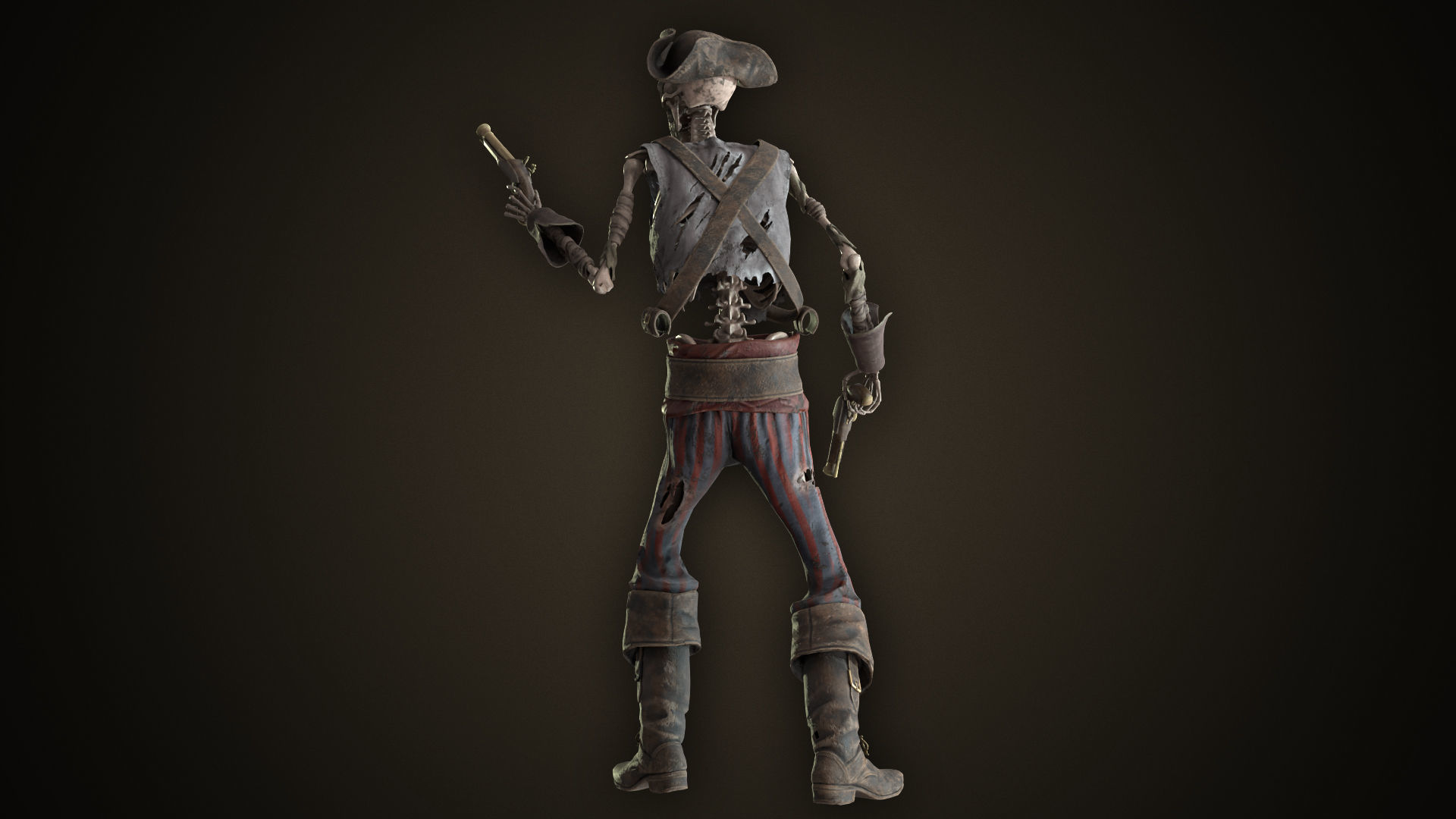 Skeleton Pirate With Pistols Low-poly 3D model_2