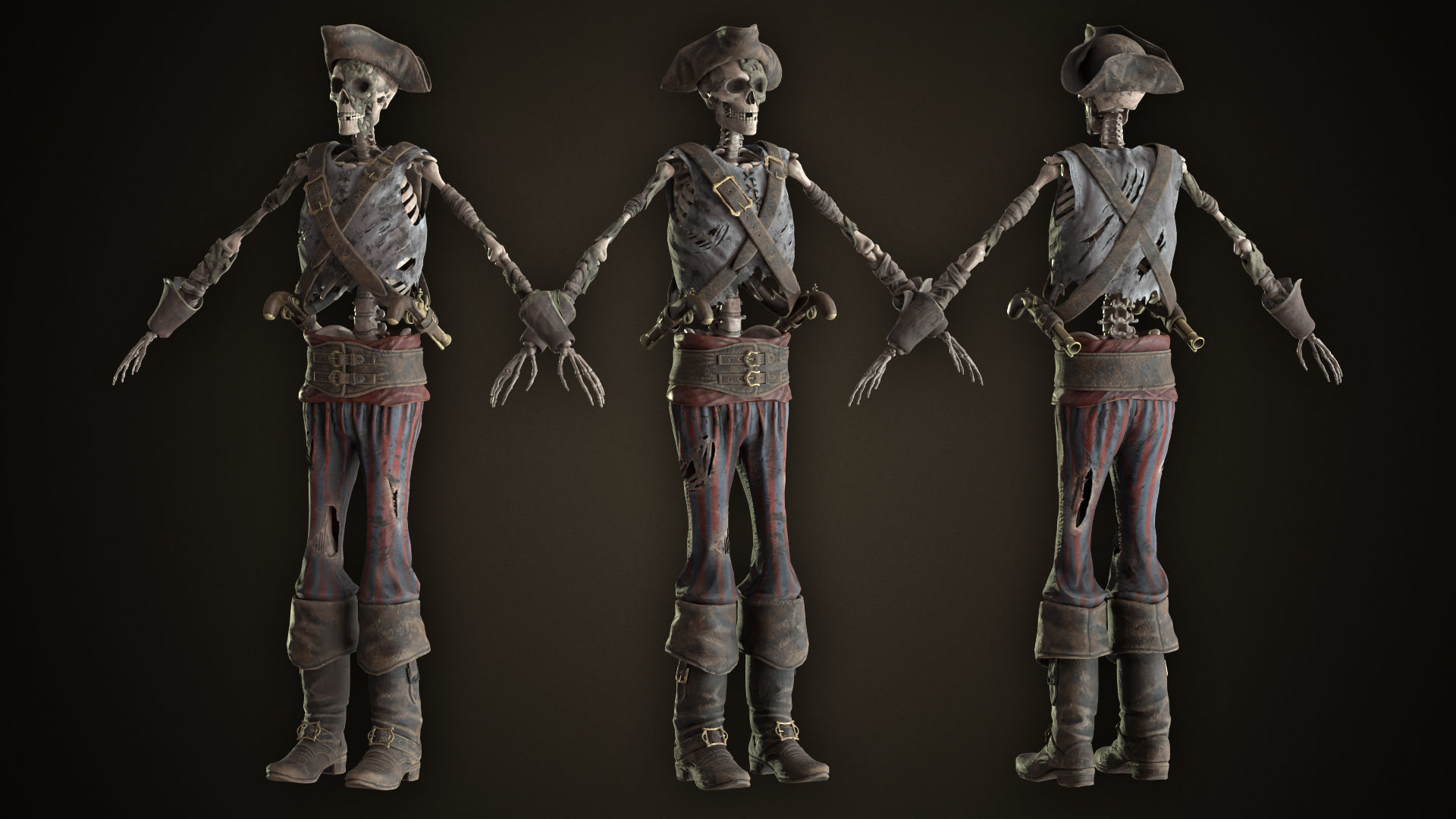 Skeleton Pirate With Pistols Low-poly 3D model_3