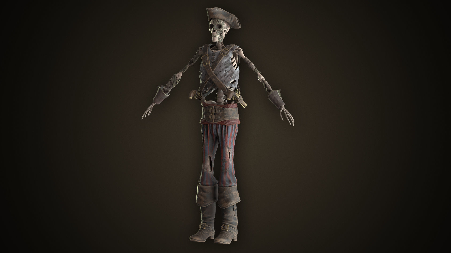 Skeleton Pirate With Pistols Low-poly 3D model_6