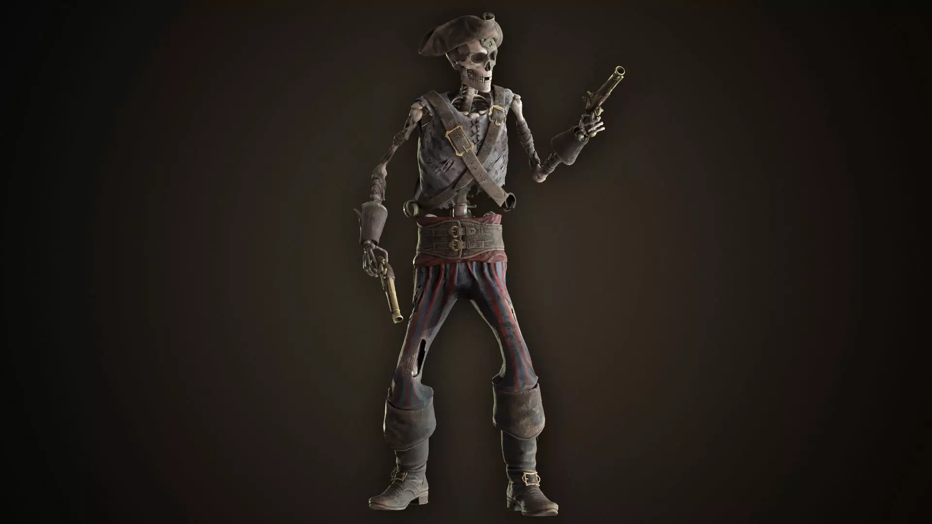 Skeleton Pirate With Pistols Low-poly 3D model_0