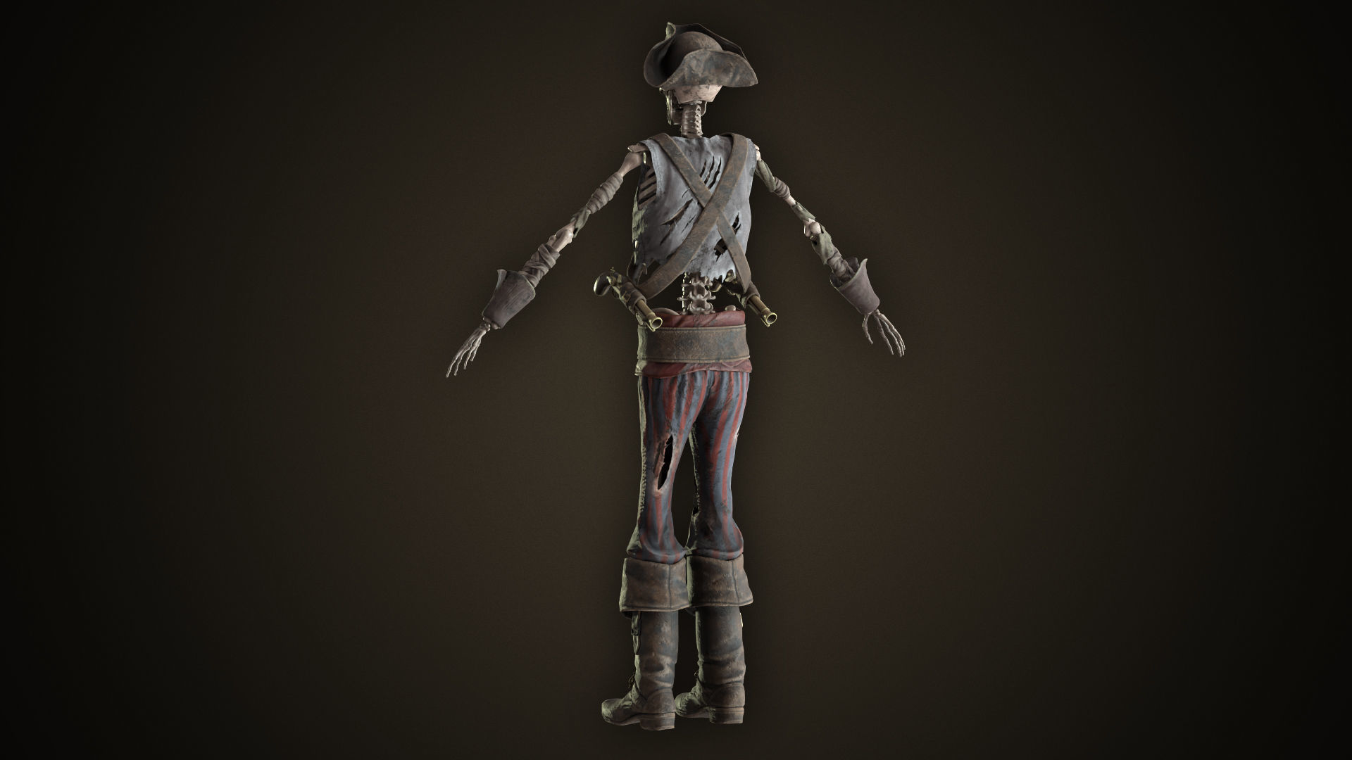 Skeleton Pirate With Pistols Low-poly 3D model_5