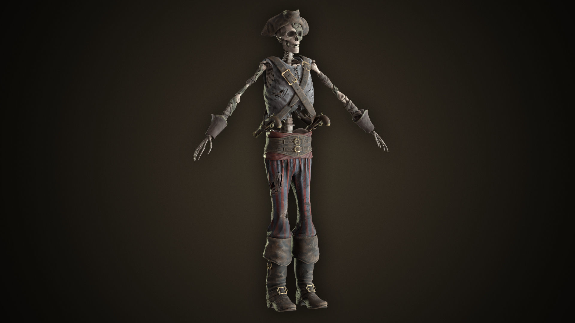 Skeleton Pirate With Pistols Low-poly 3D model_4
