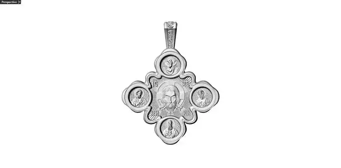 Double-faced cross with Jesus and saints