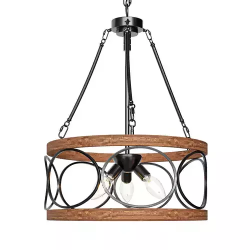 Light Black And Wood Farmhouse Drum Pendant Light