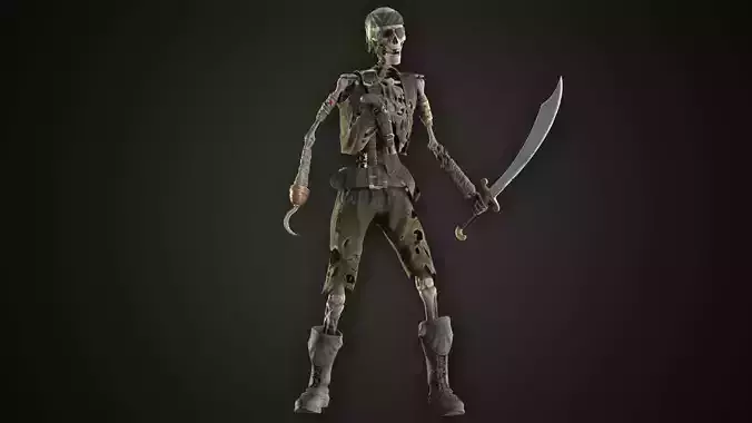 Skeletone Pirate With Hook Low-poly 3D model