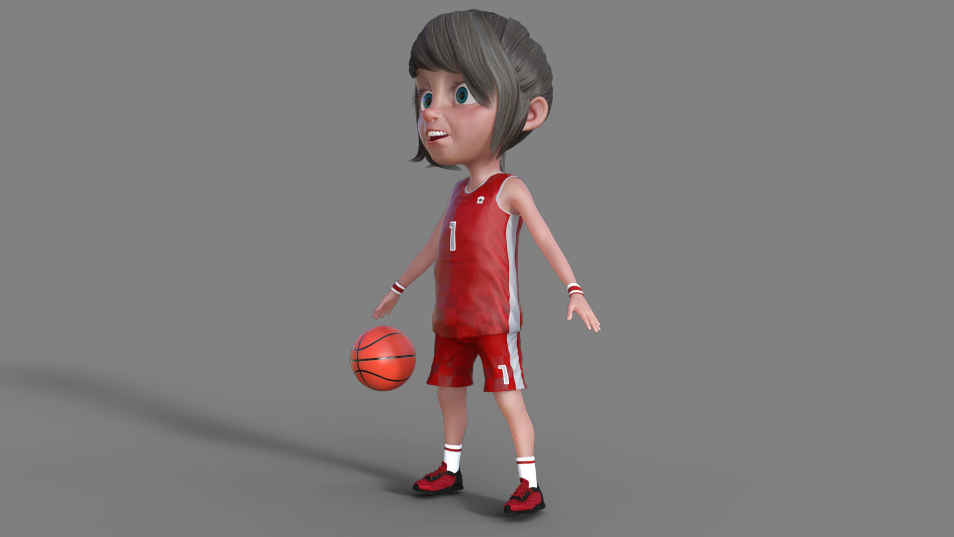 3D Cartoon Basketball Player Girl 3D model_1