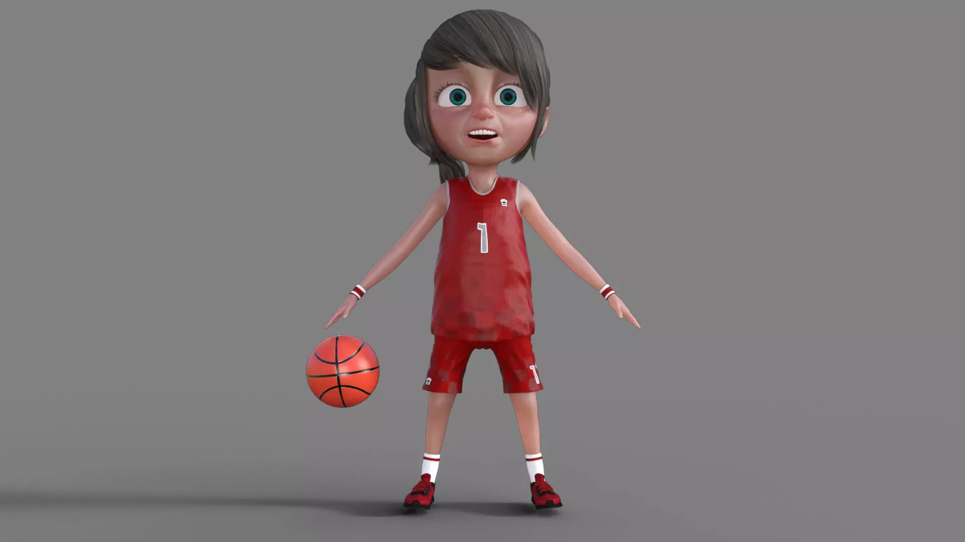 3D Cartoon Basketball Player Girl 3D model_0