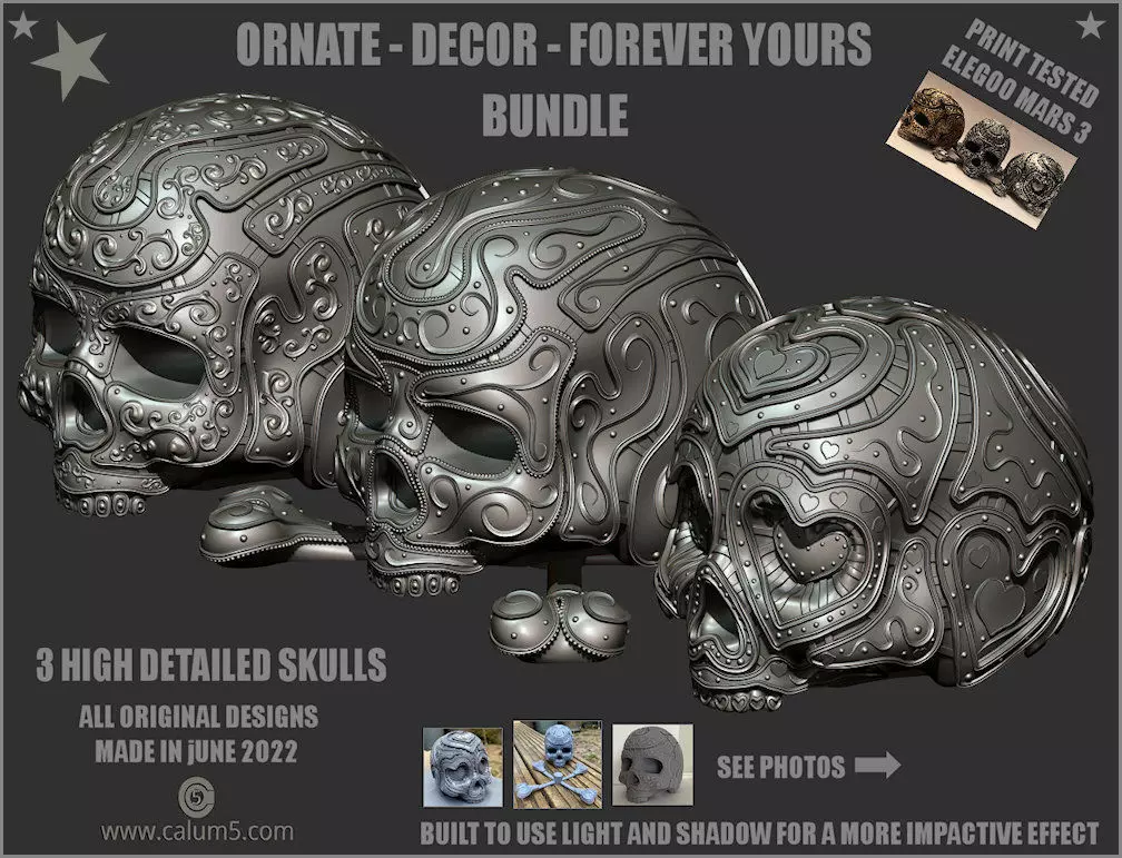 3 Detailed Skulls Set 3D print model_0