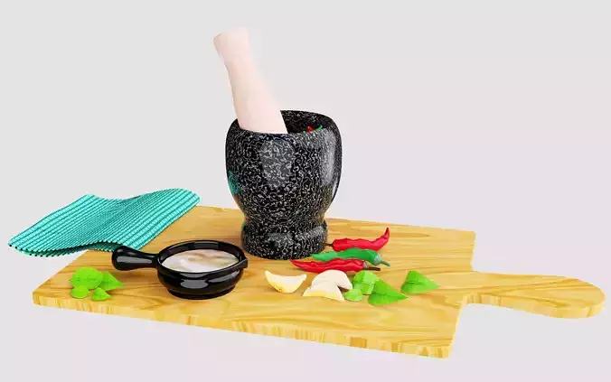 mortar and pestle Low-poly 3D model